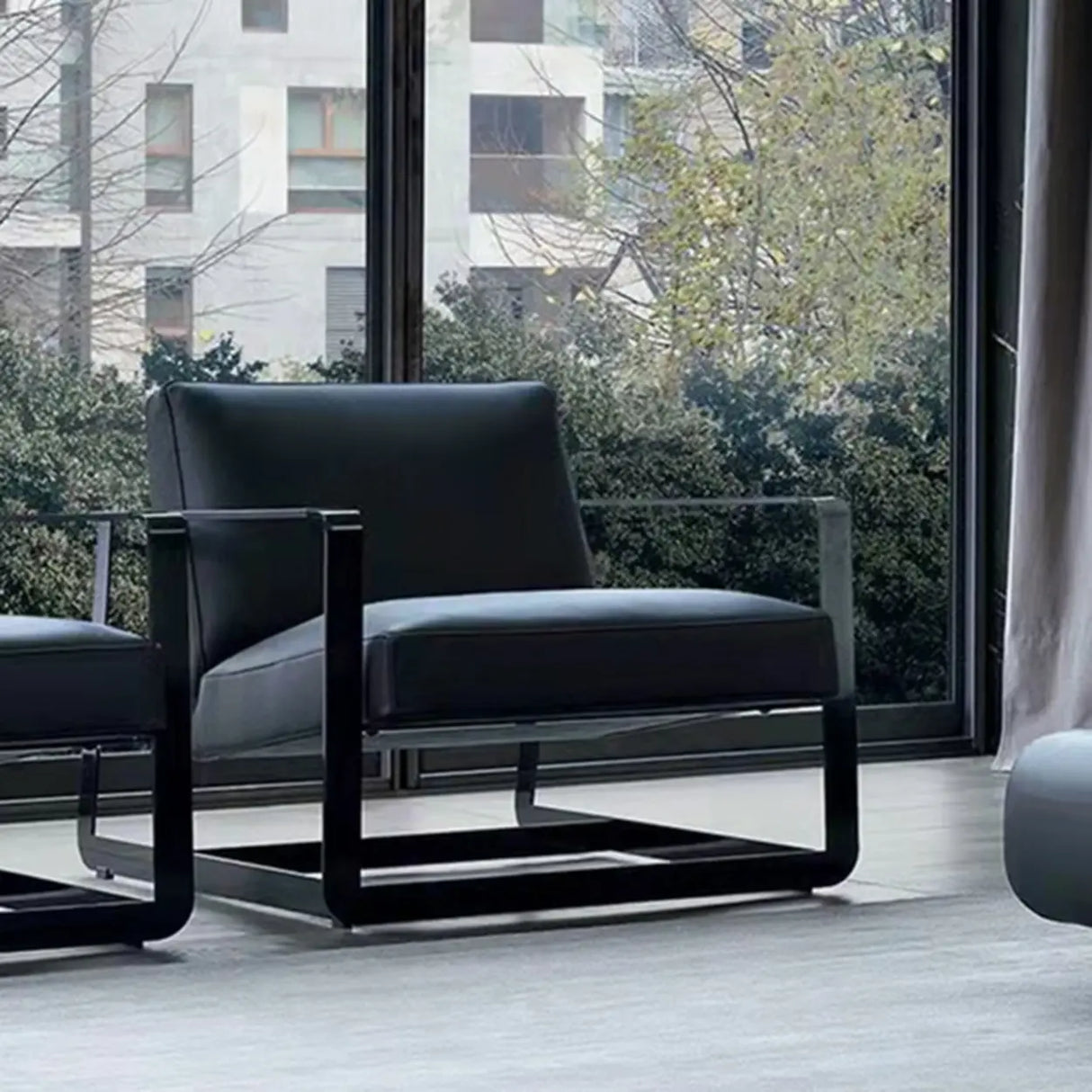 Black Microfiber Leather Reclining Lounge Chair Image - 4