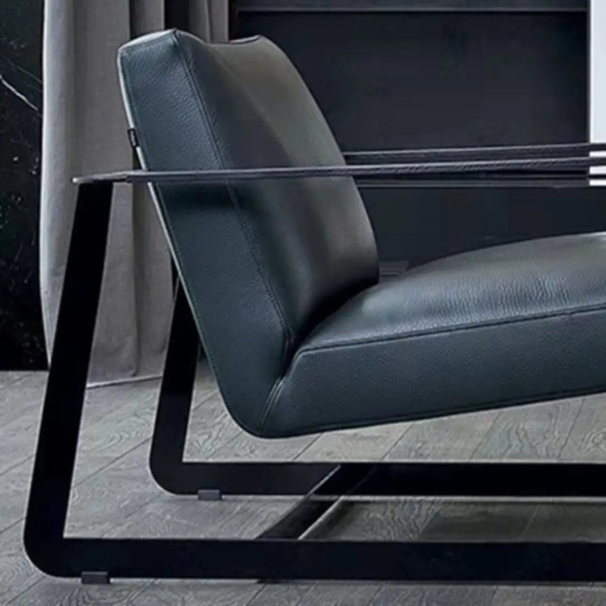 Black Microfiber Leather Reclining Lounge Chair Image - 7