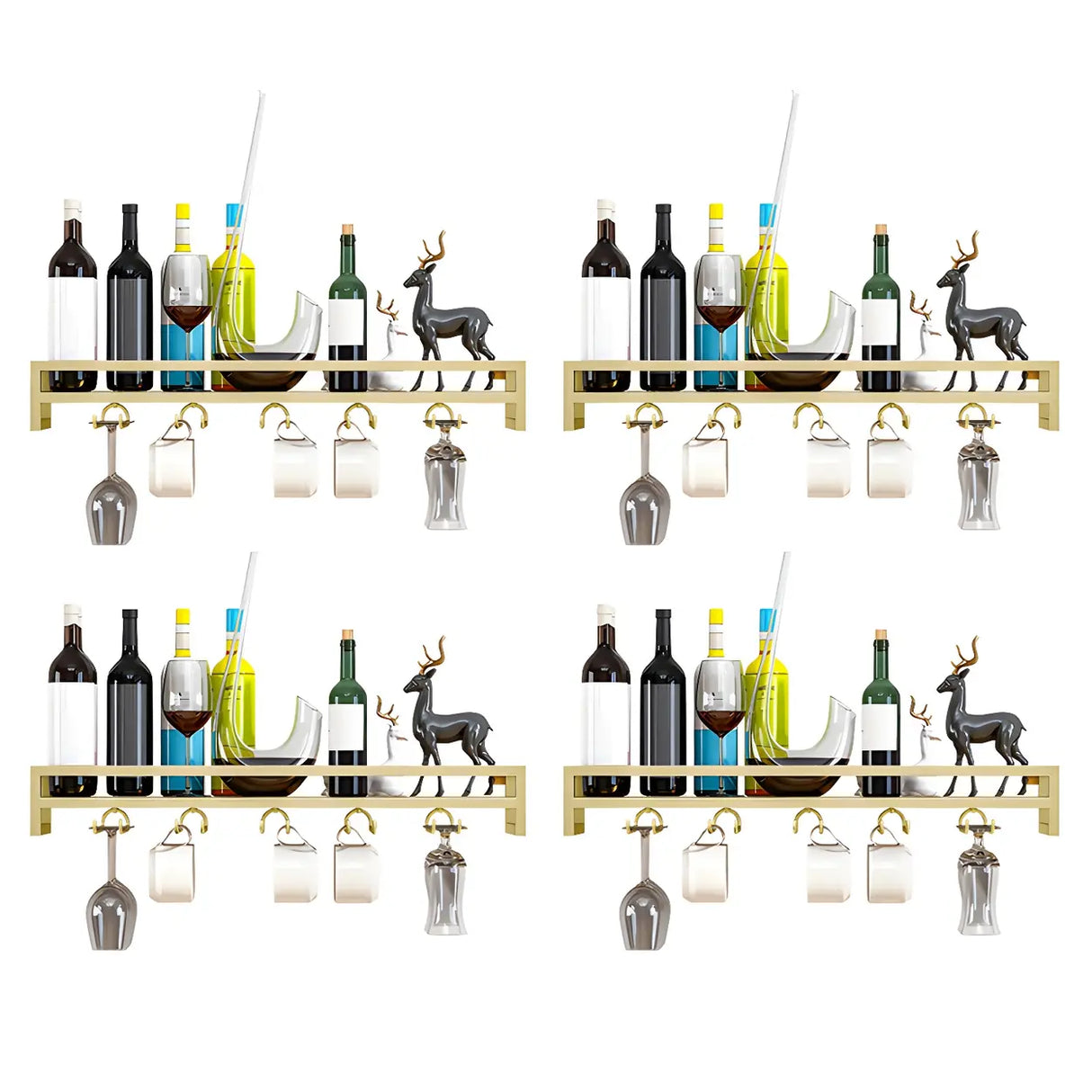 Black Minimalist Iron Floating Wall Mount Holder Wine Rack Image - 18
