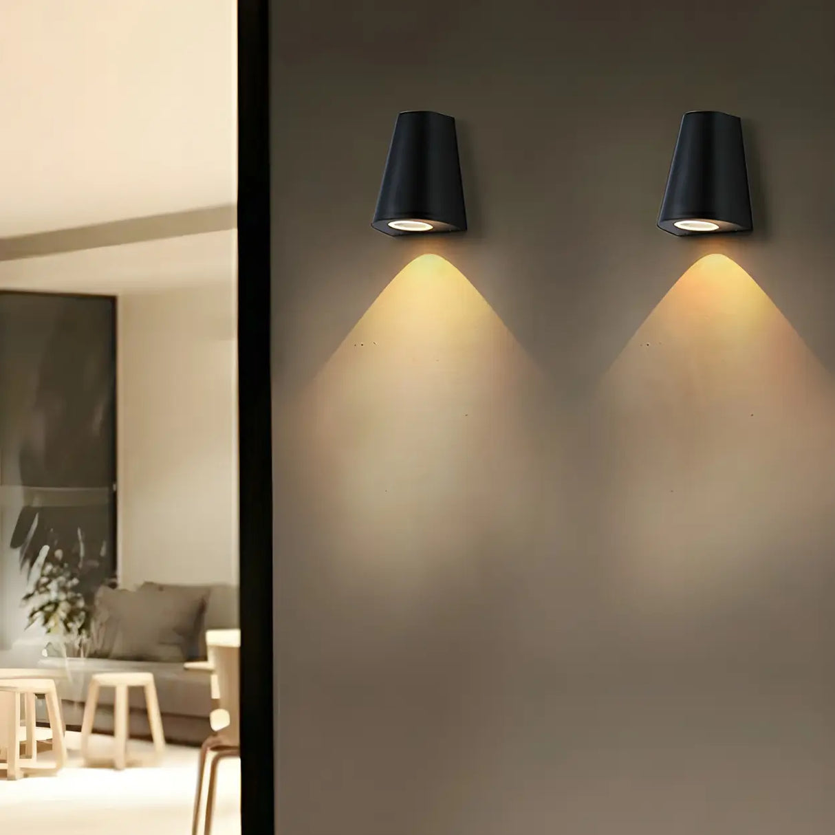 Black Modern Cone Metal Exterior LED Wall Light Image - 13