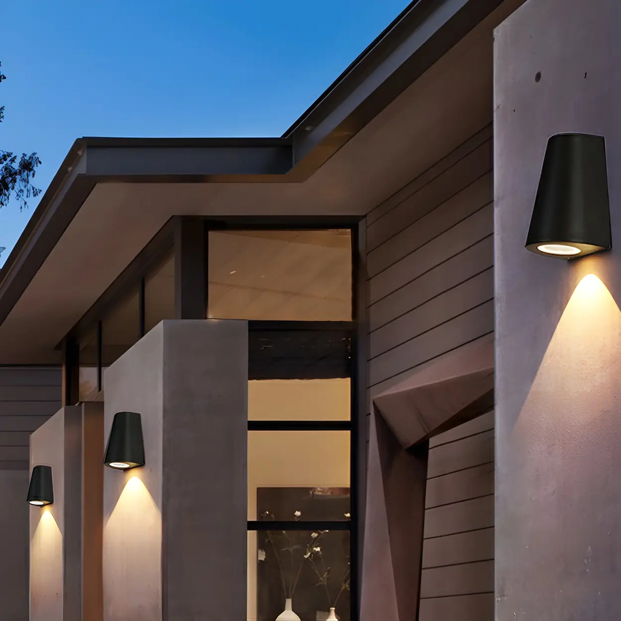 Black Modern Cone Metal Exterior LED Wall Light Image - 2