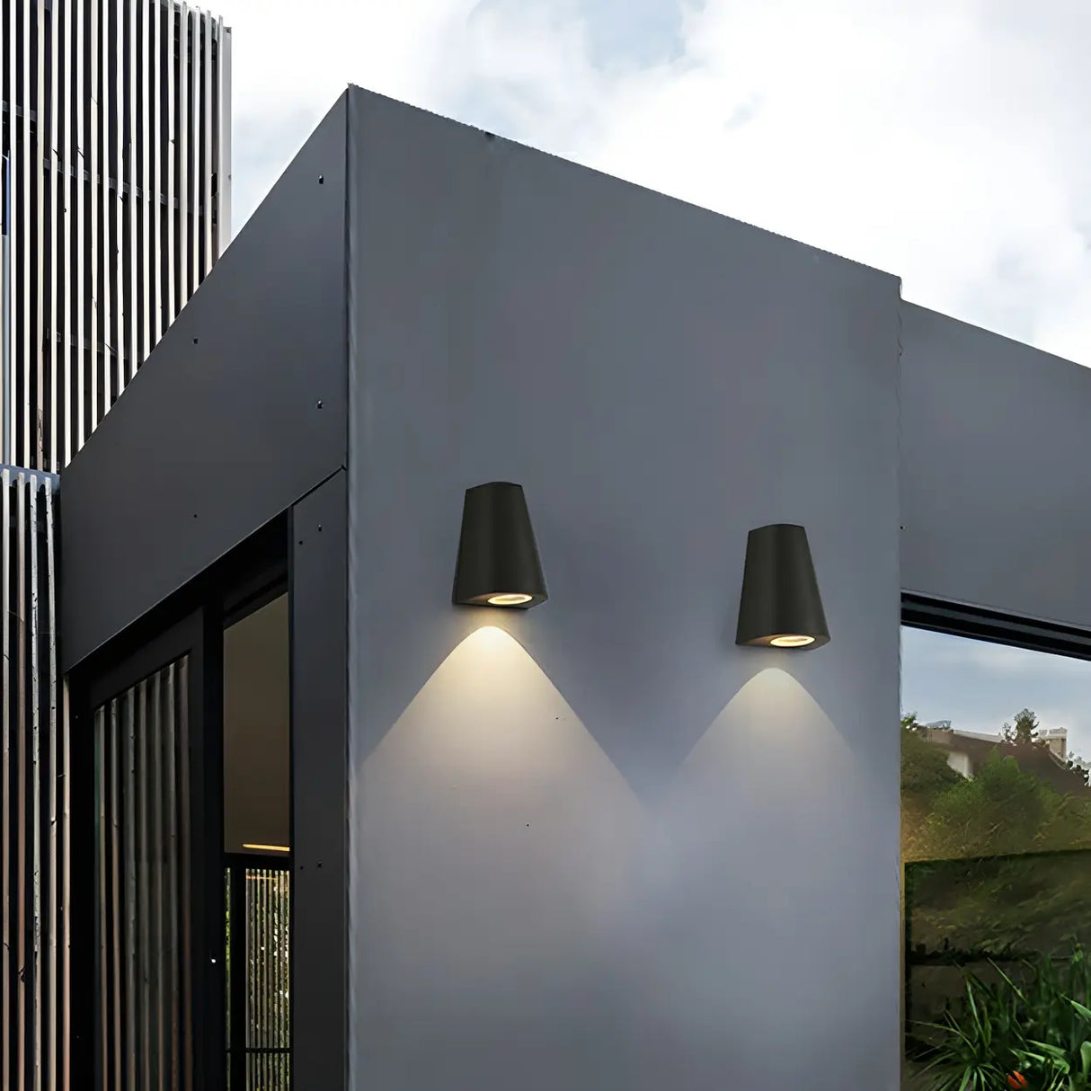 Black Modern Cone Metal Exterior LED Wall Light Image - 3