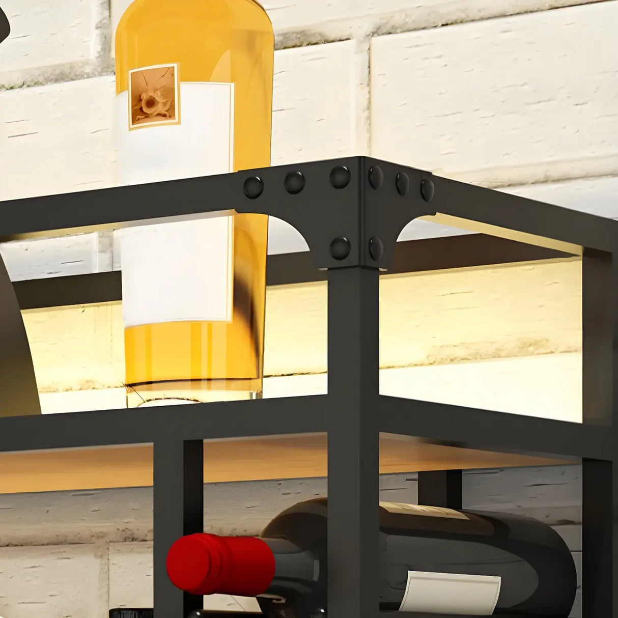 Black Modern Iron Floating Wall Wine Rack with Glass Holder Image - 12