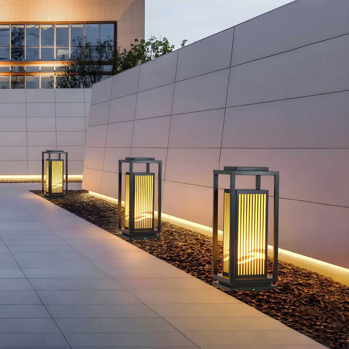 Black Modern Metal Rectangle Lantern Outdoor Solar Lamp Image - 4