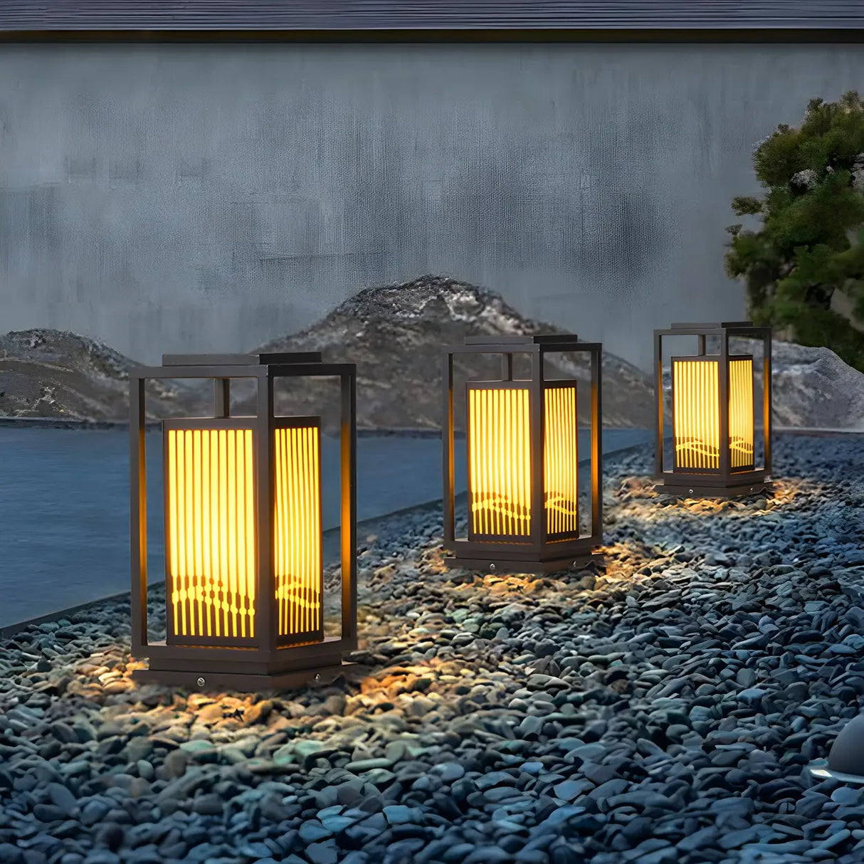Black Modern Metal Rectangle Lantern Outdoor Solar Lamp Image - 6