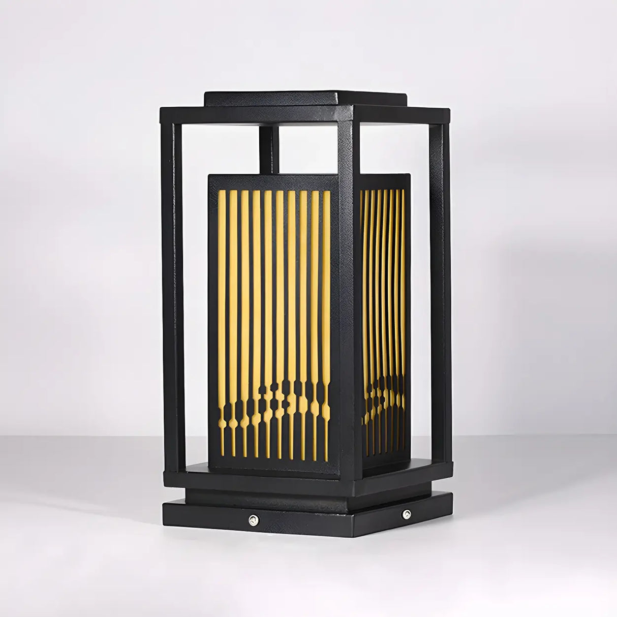 Black Modern Metal Rectangle Lantern Outdoor Solar Lamp Image - 8