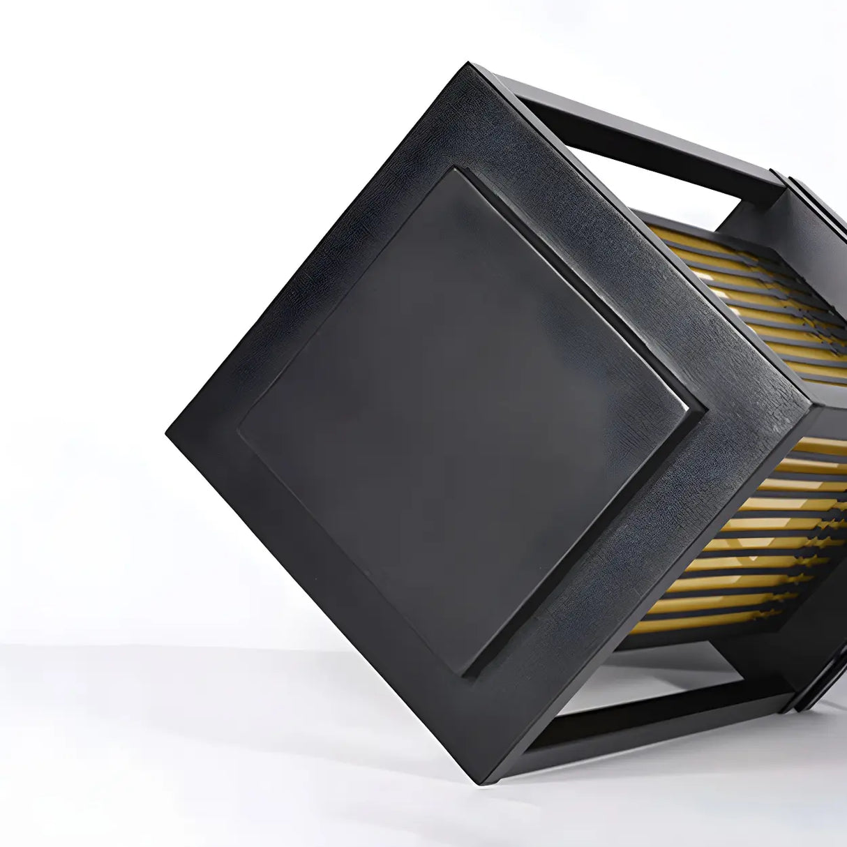 Black Modern Metal Rectangle Lantern Outdoor Solar Lamp Image - 9