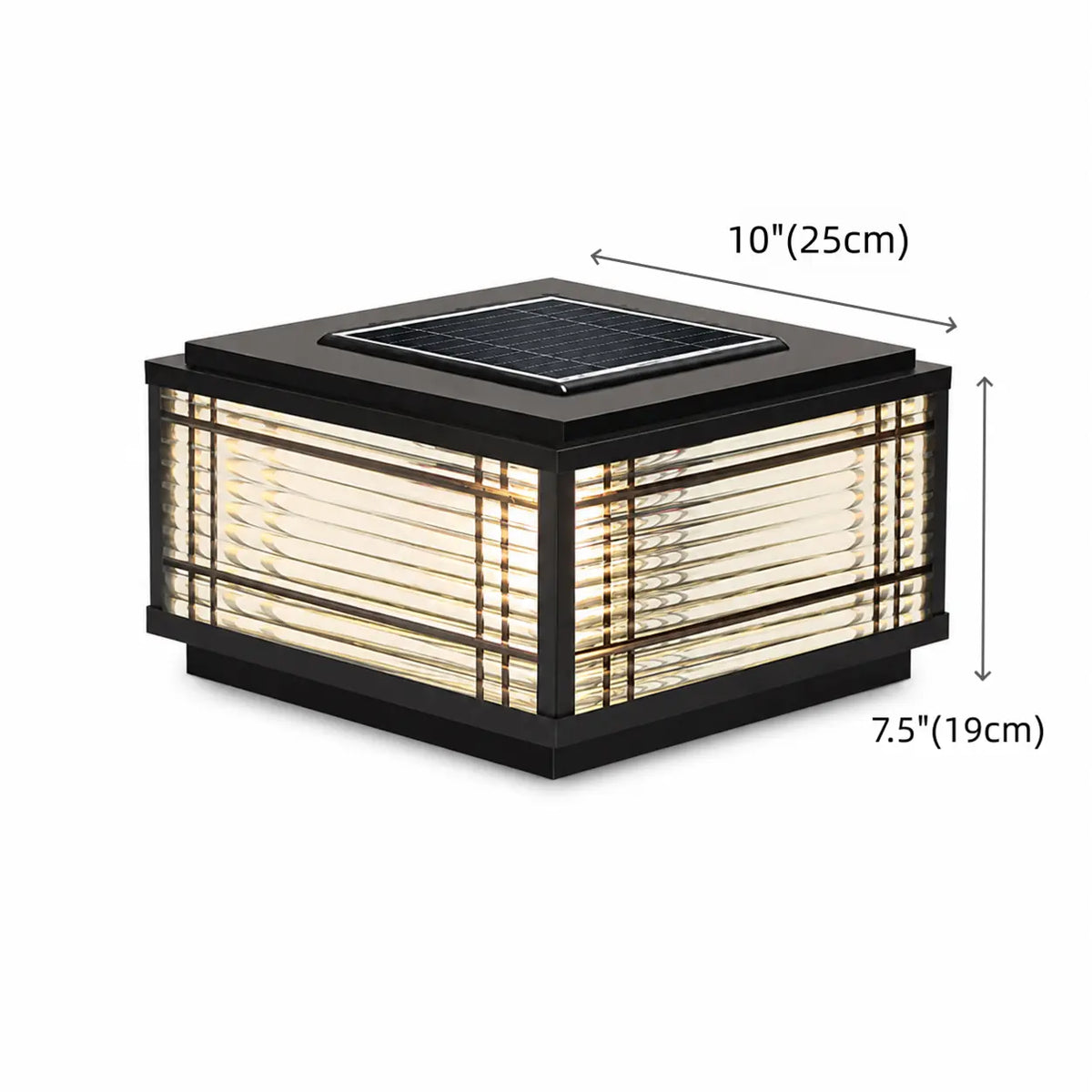 Black Modern Stripe Square Solar Outdoor Pillar Lamp Image - 11