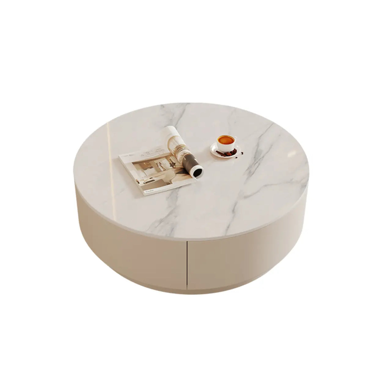 Black Nested Embossed Drum Stone Drawers Coffee Table Image - 10