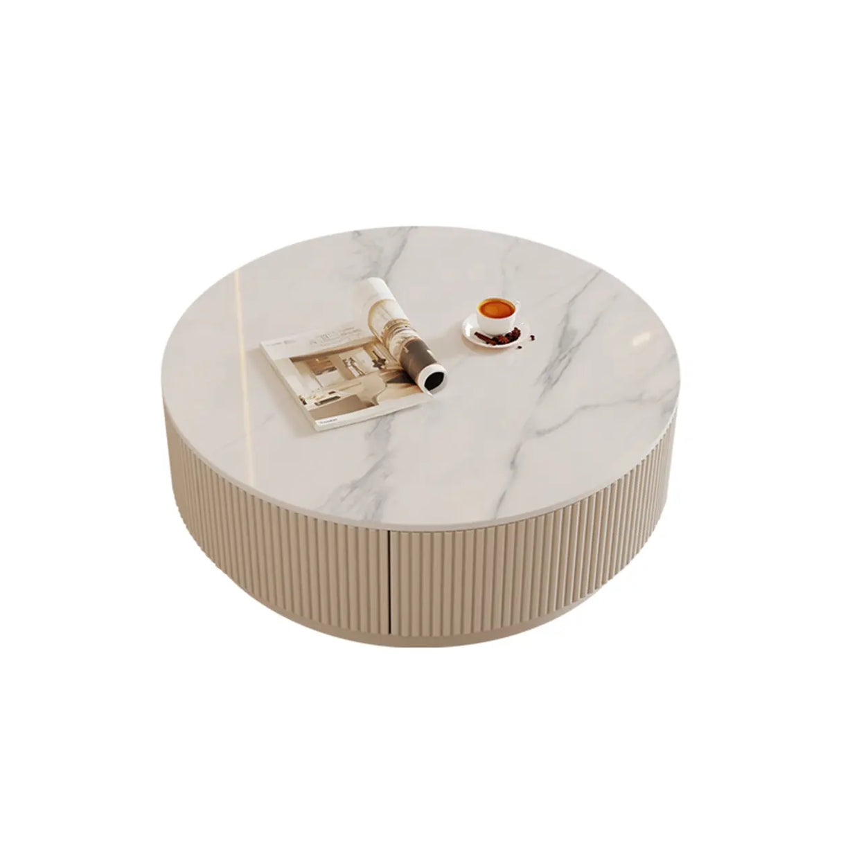 Black Nested Embossed Drum Stone Drawers Coffee Table Image - 13