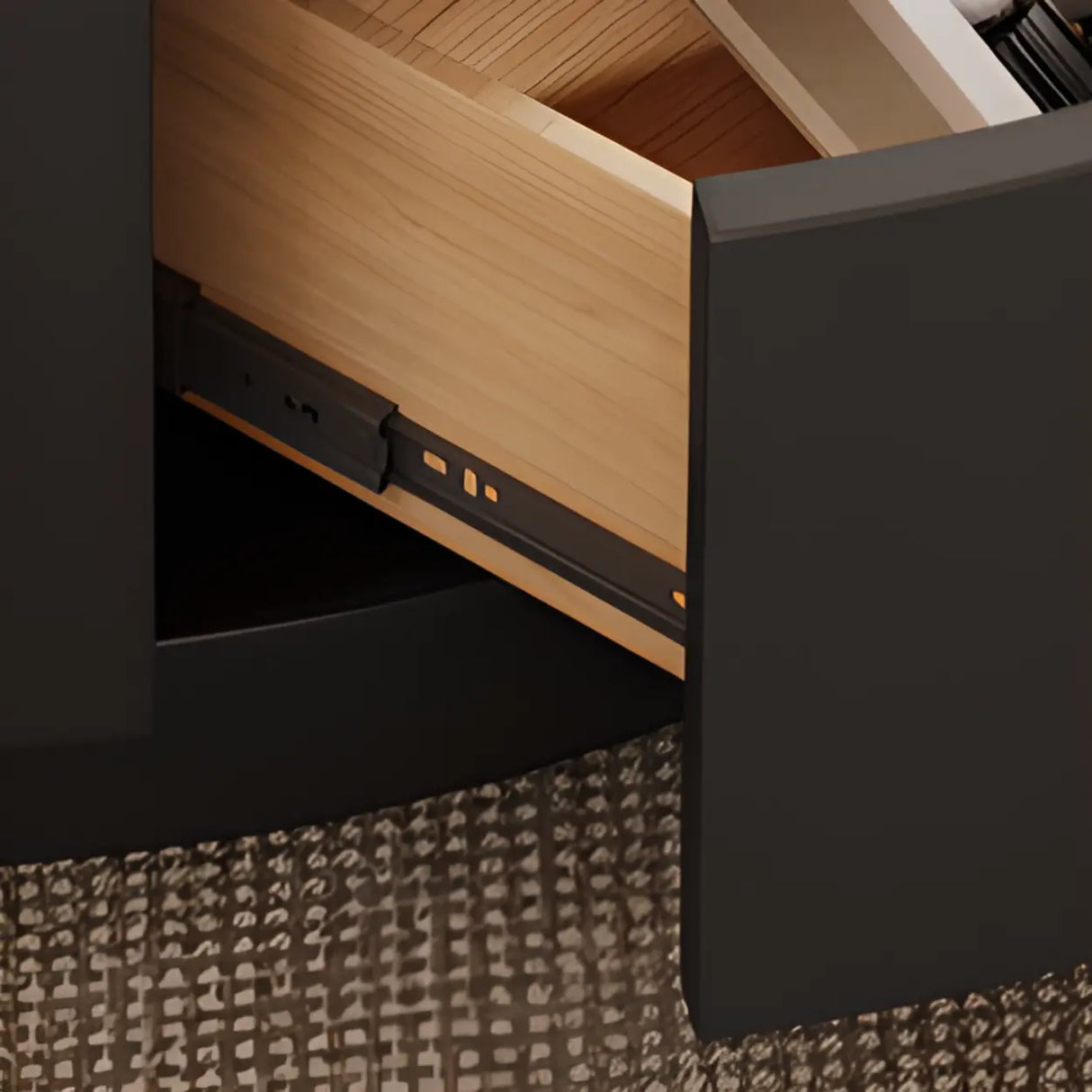 Black Nested Embossed Drum Stone Drawers Coffee Table Image - 16