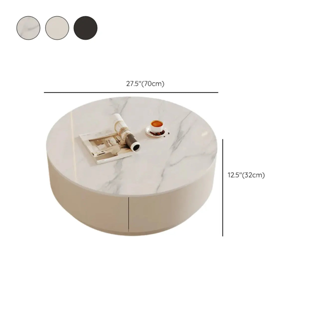 Black Nested Embossed Drum Stone Drawers Coffee Table