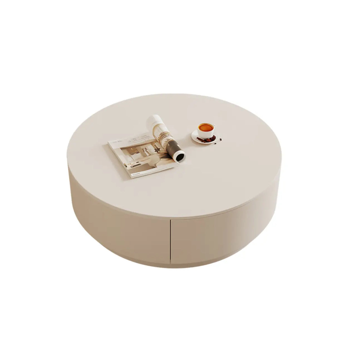 Black Nested Embossed Drum Stone Drawers Coffee Table Image - 3