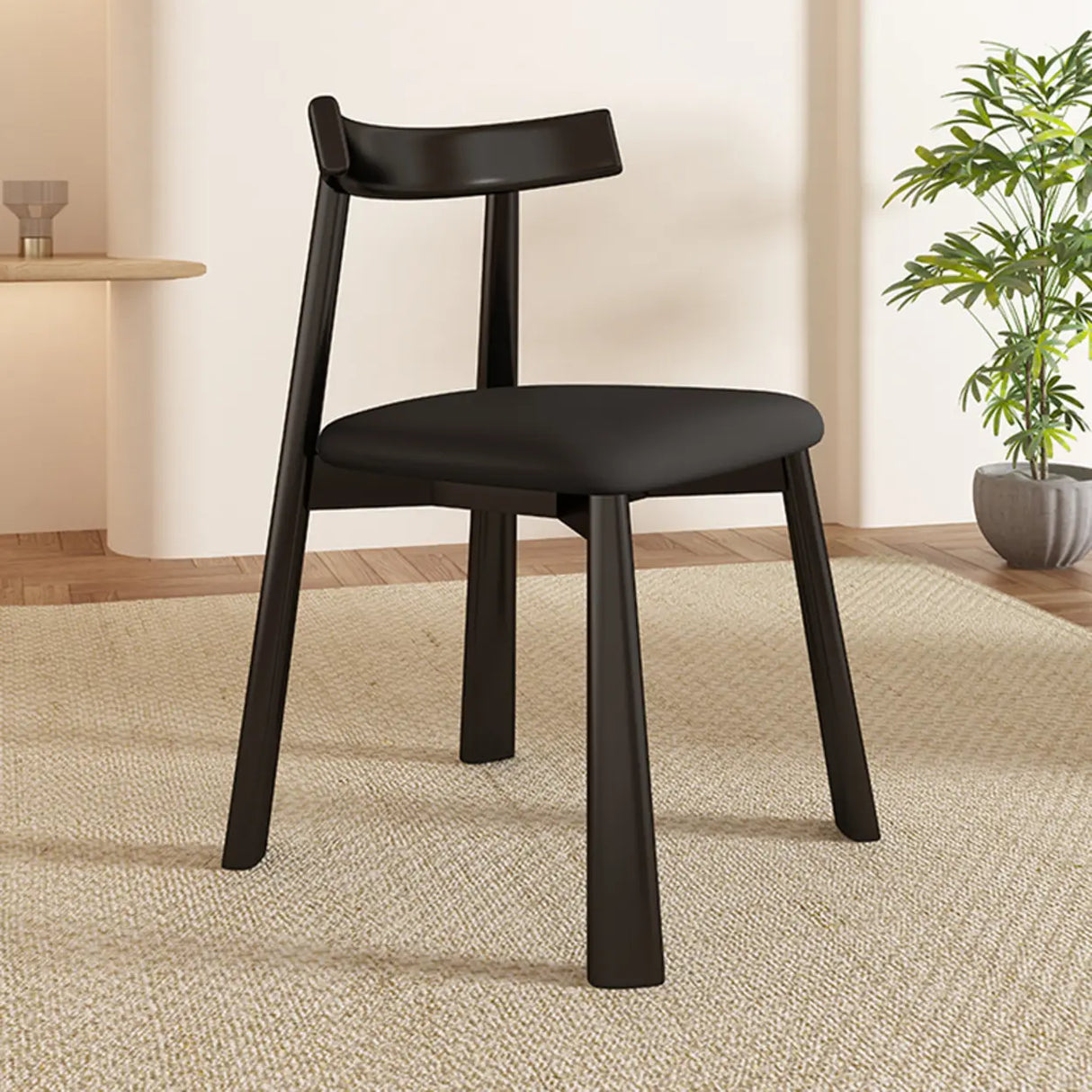 Black Open Back Faux Leather Armless Wood Dining Chair Image - 1