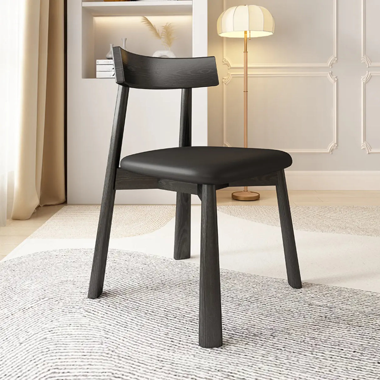 Black Open Back Faux Leather Armless Wood Dining Chair Image - 2