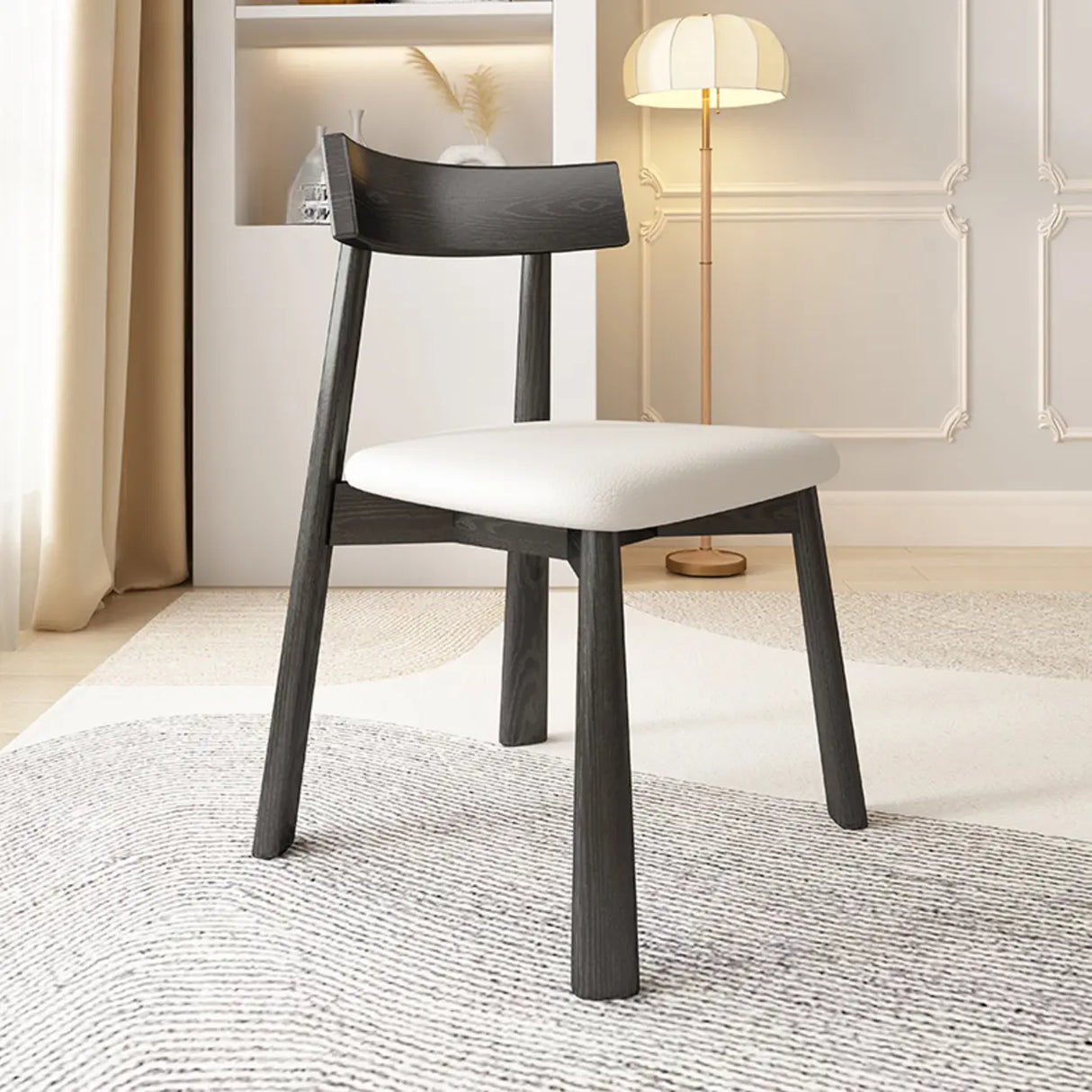 Black Open Back Faux Leather Armless Wood Dining Chair Image - 3