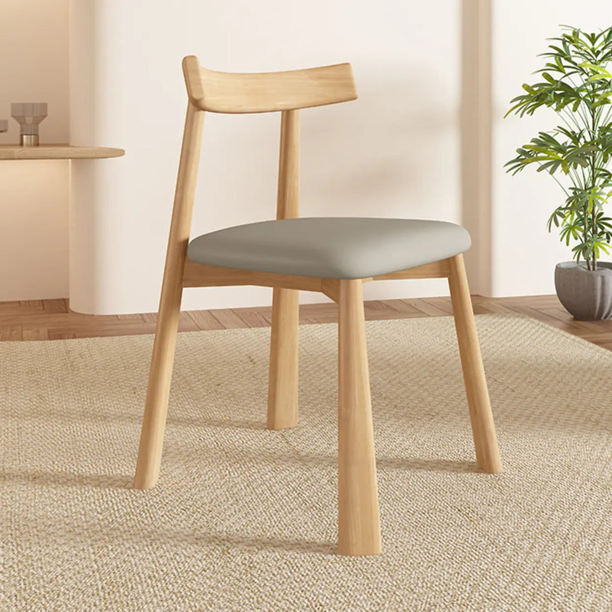 Black Open Back Faux Leather Armless Wood Dining Chair Image - 4