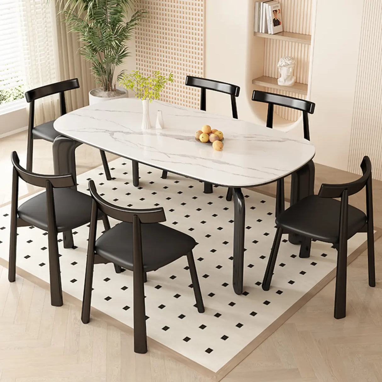 Black Open Back Faux Leather Armless Wood Dining Chair Image - 6