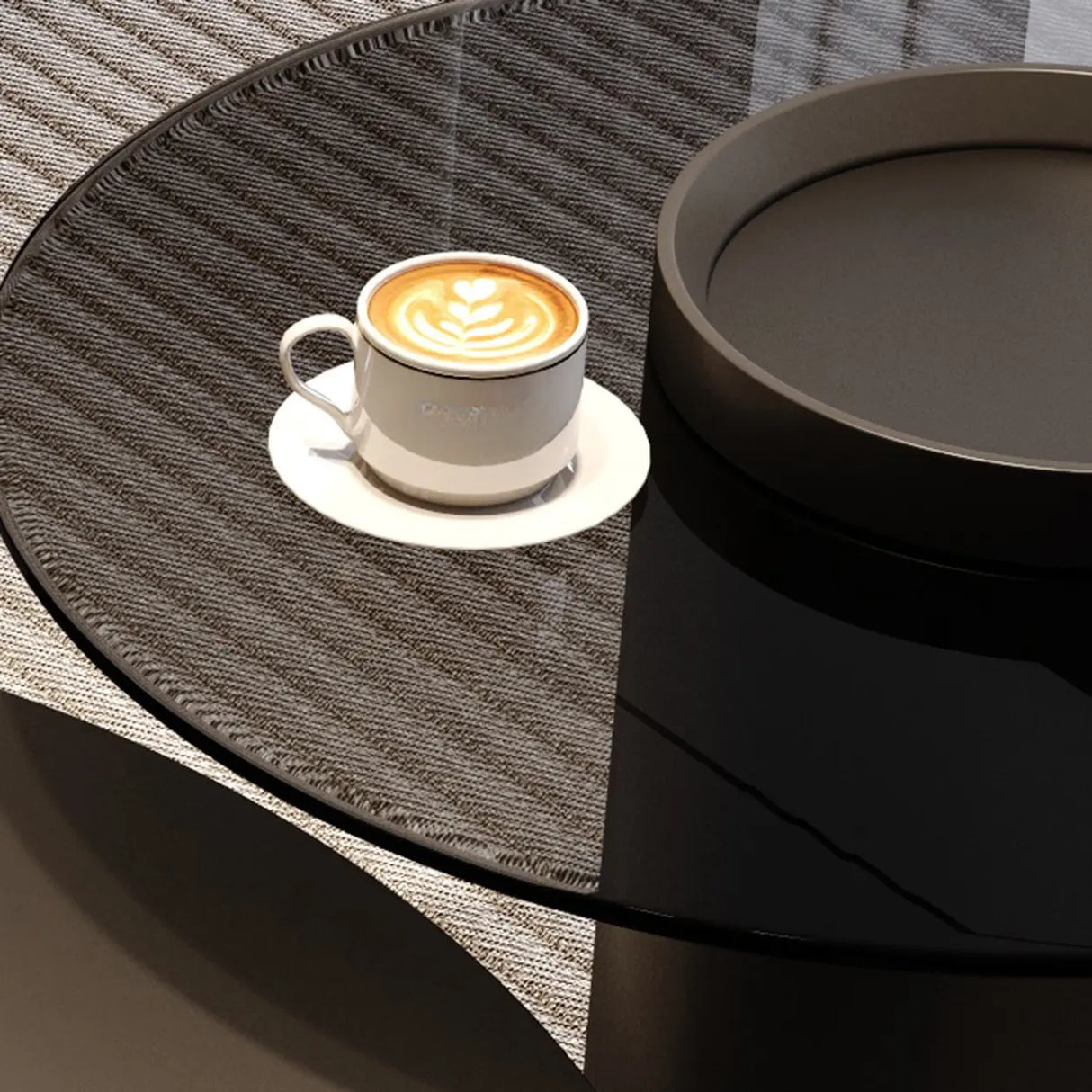 Black Oval Stone Nesting Coffee Table with Storage Image - 7