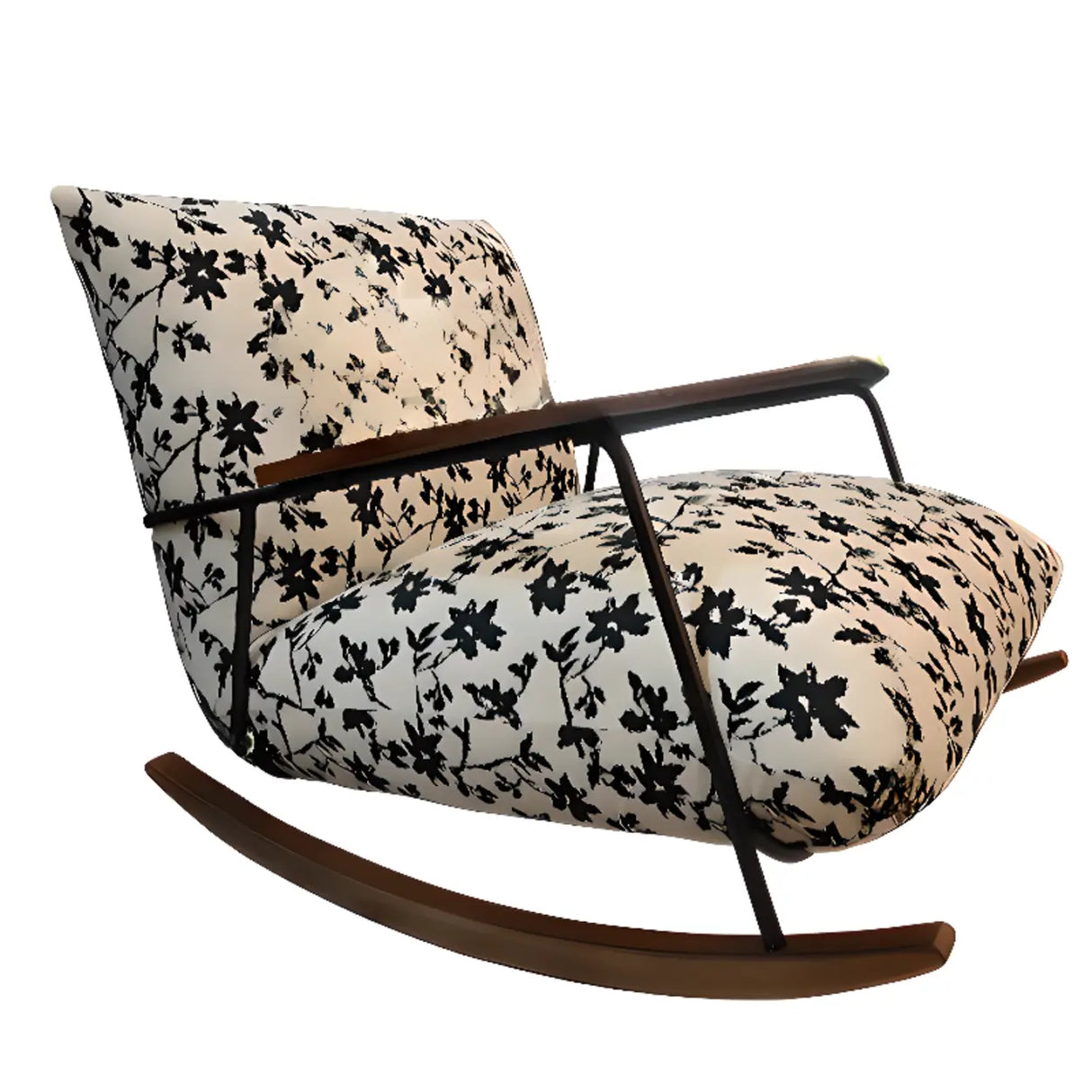 Black Patterned Upholstered Track Arms Rocking Chair Image - 6