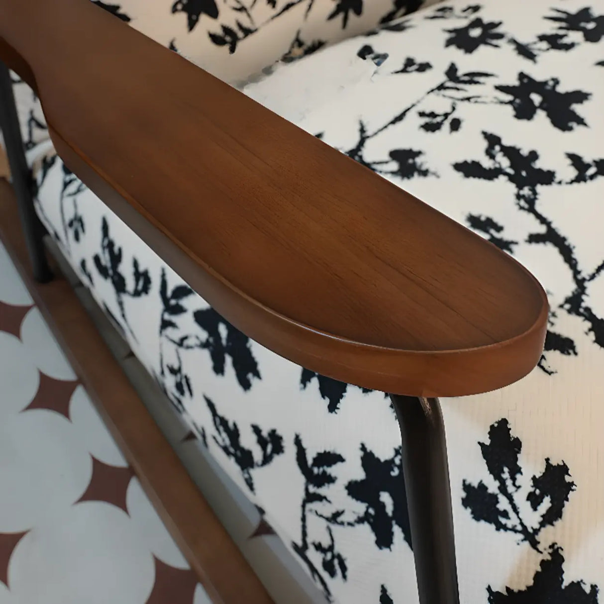 Black Patterned Upholstered Track Arms Rocking Chair Image - 7