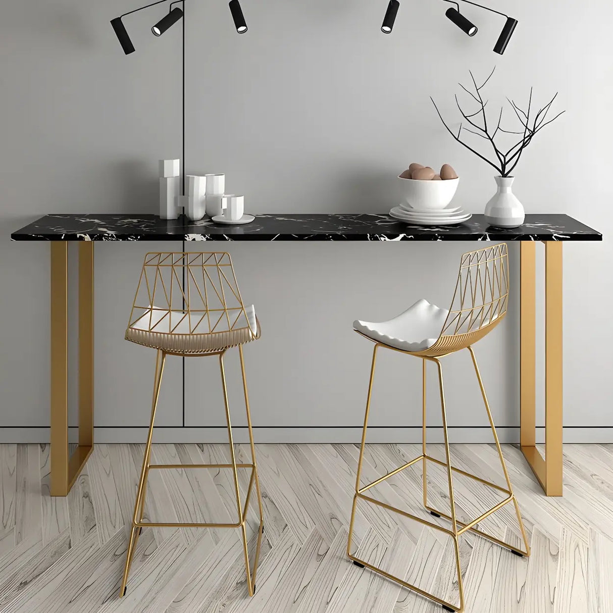 Black Rectangle Marble Tall Bar Table Bistro Stand Image - 14