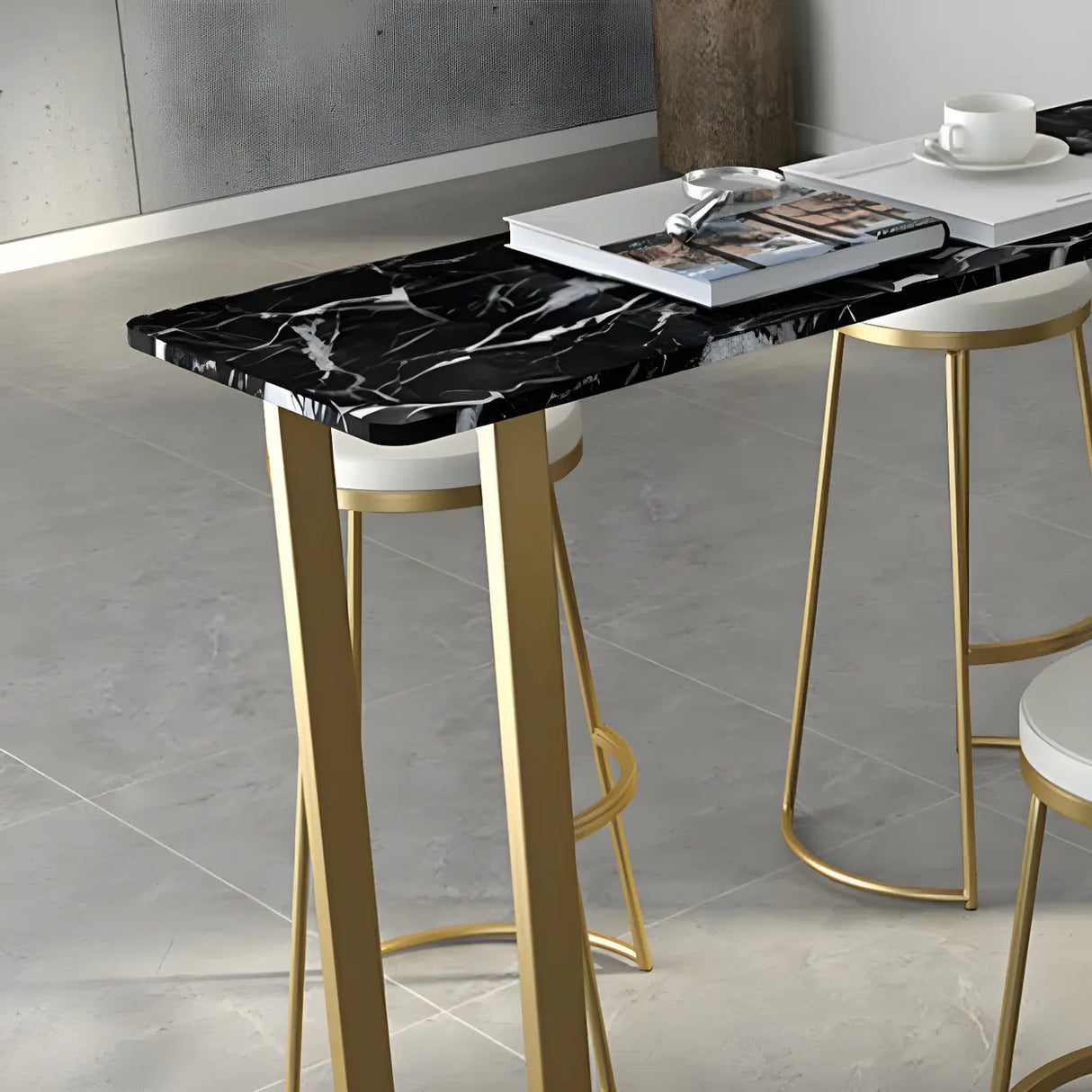 Black Rectangle Marble Tall Bar Table Bistro Stand Image - 6