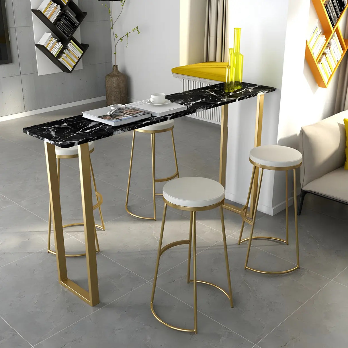 Black Rectangle Marble Tall Bar Table Bistro Stand Image - 9