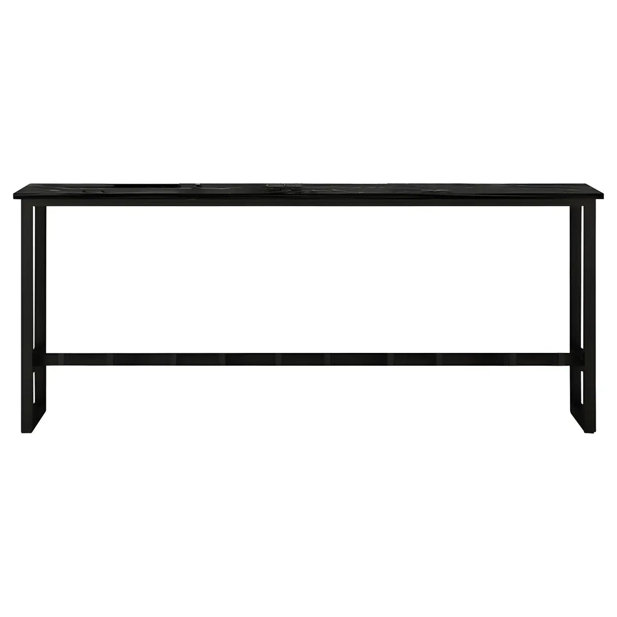 Black Rectangle Wooden Dining Bar Table With Footrest Image - 5