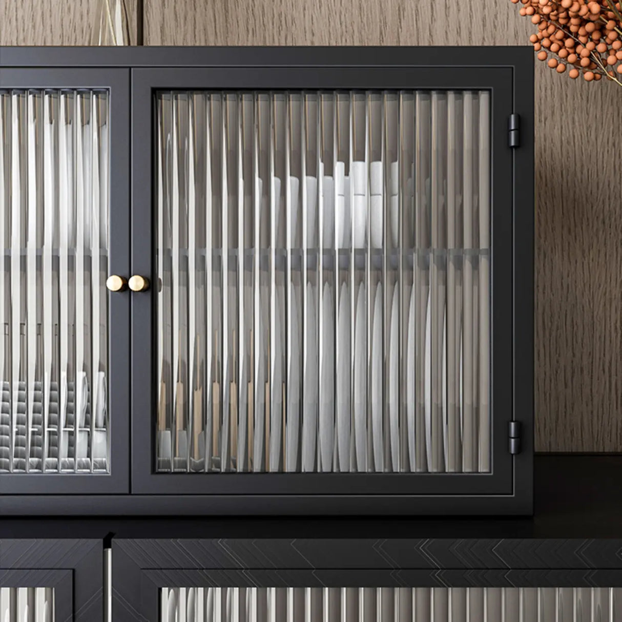 Black Rectangular Alloy Floating Mount China Cabinet Image - 7