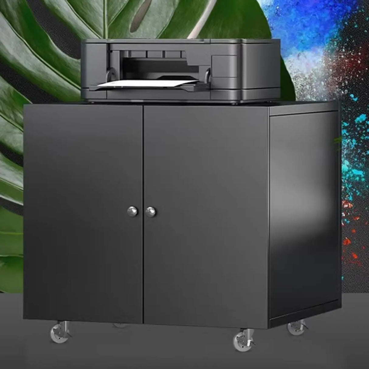 Black Rectangular Steel Mobile Short Filing Cabinet Image - 12