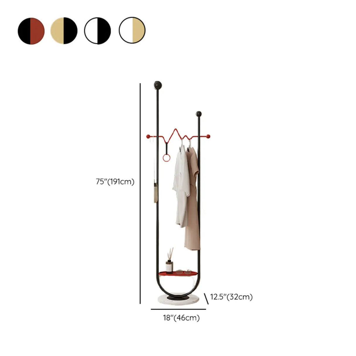 Black-Red Storage Loop Metal Hooks Shelves Coat Stand Rack