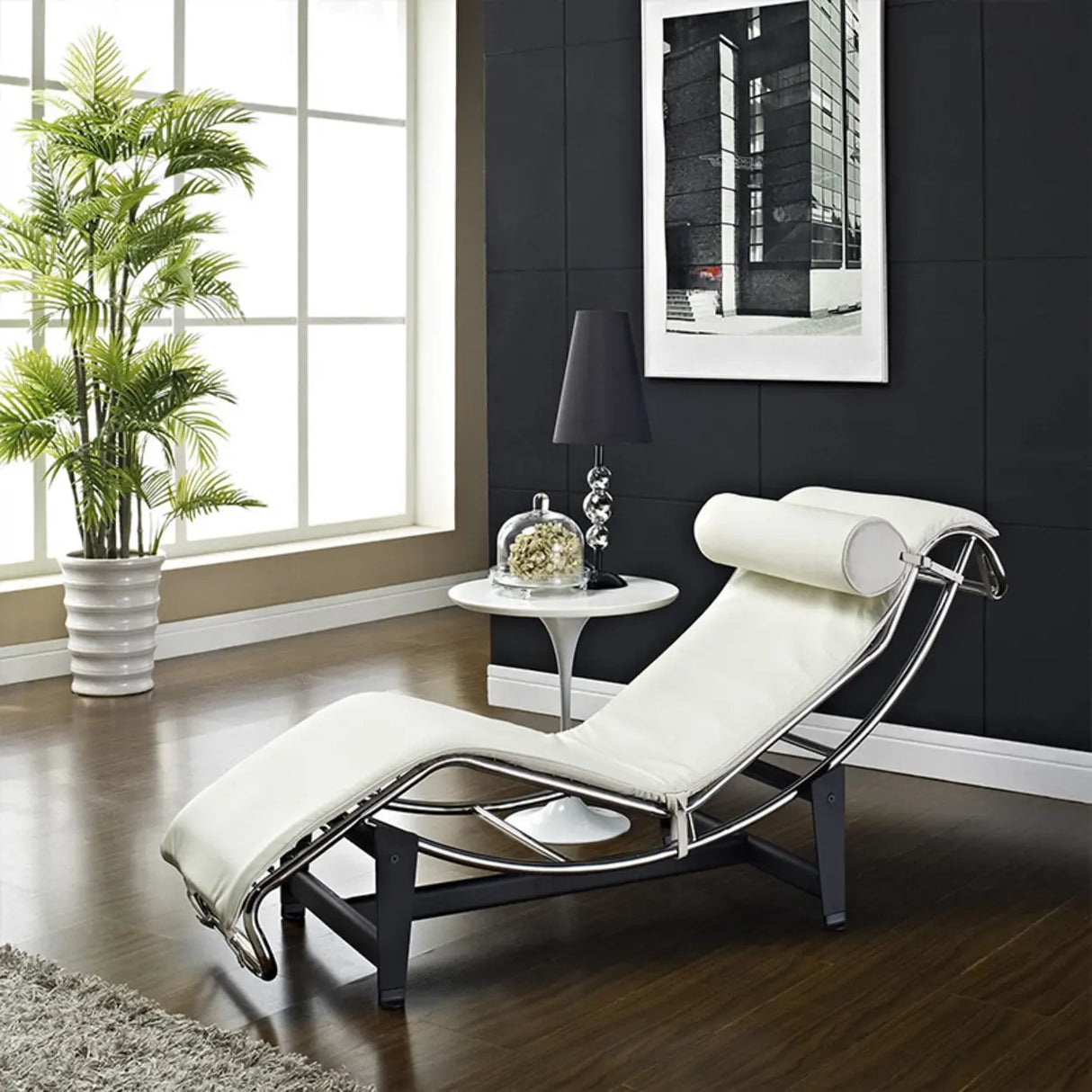 Black Removable Cushions Curved Leather Chaise Lounge Image - 11