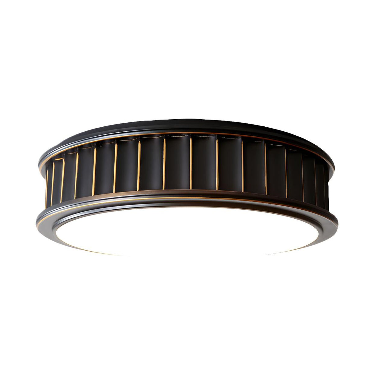 Black Ribbed Drum Small LED Flush Mount Ceiling Light Image - 4