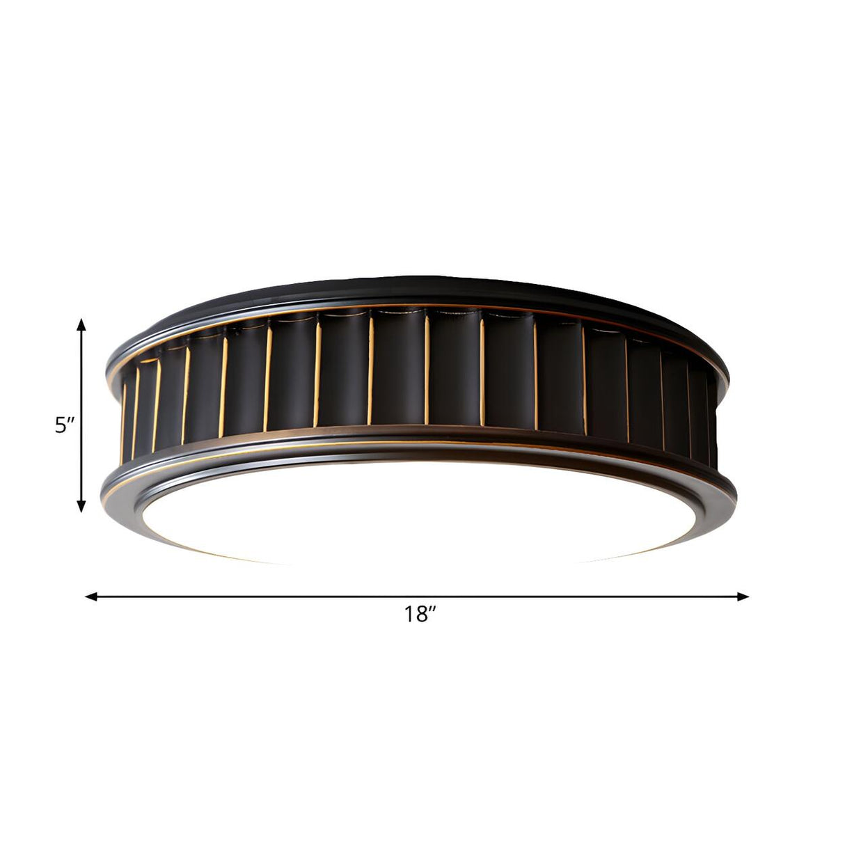Black Ribbed Drum Small LED Flush Mount Ceiling Light Image - 5