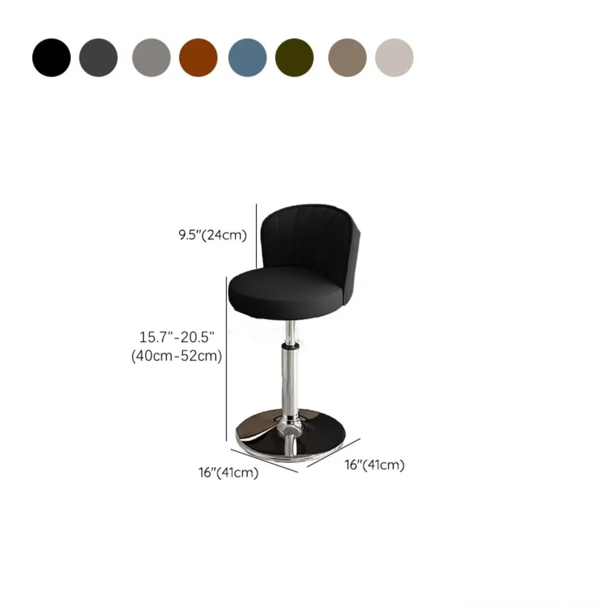 Black Round Leather Bar Stool with Adjustable Metal Frame Image - 57