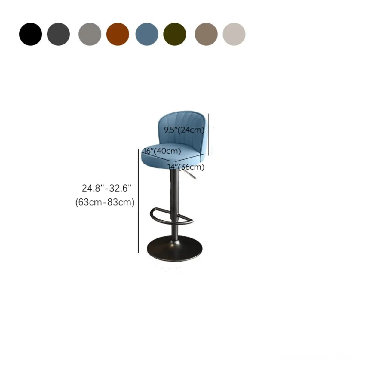 Black Round Leather Bar Stool with Adjustable Metal Frame Image - 59