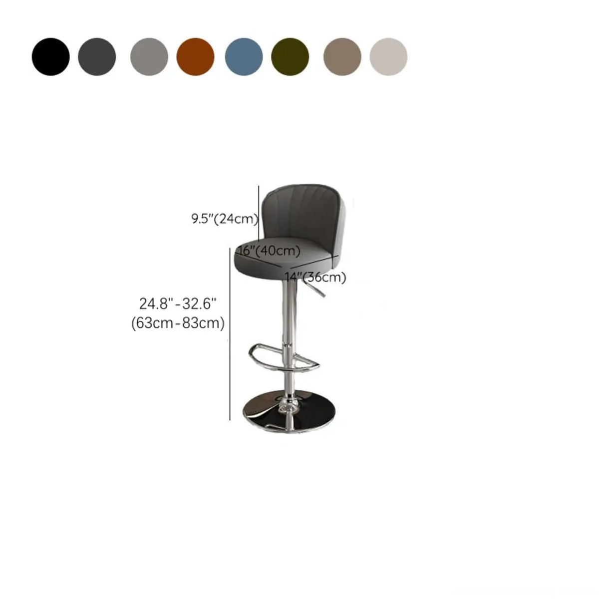 Black Round Leather Bar Stool with Adjustable Metal Frame Image - 60