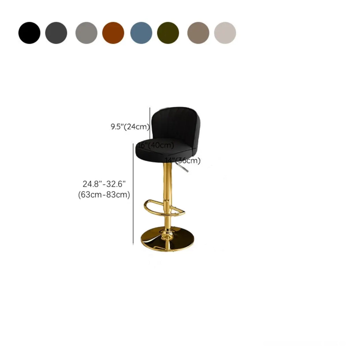 Black Round Leather Bar Stool with Adjustable Metal Frame Image - 61