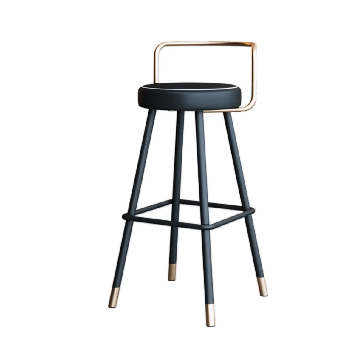 Black Round Leather Gold Accents Metal Counter Bar Stool Image - 7