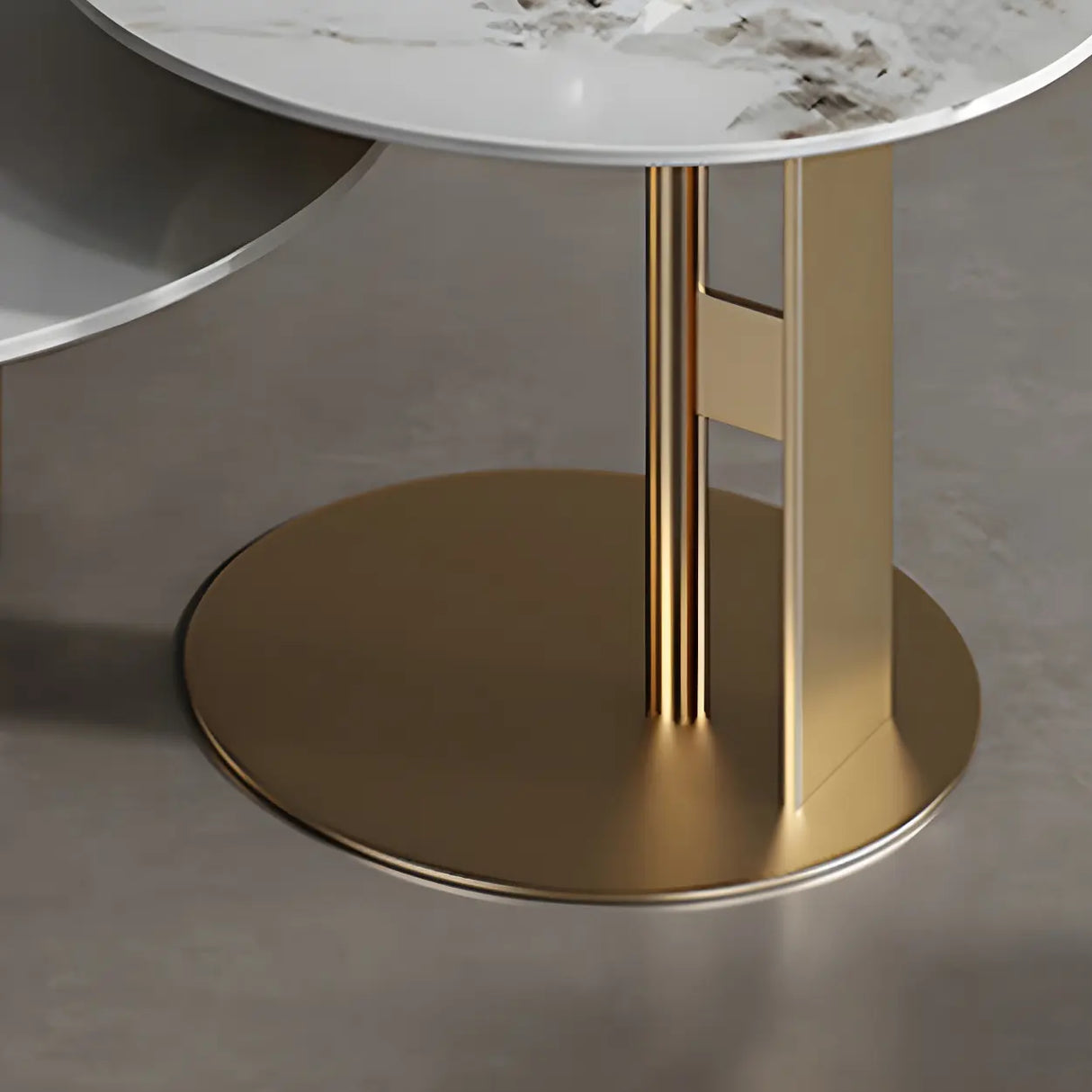 Black Round Stone Top Metal Base Nesting Coffee Table Image - 15