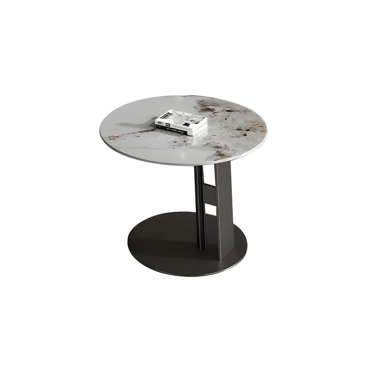 Black Round Stone Top Metal Base Nesting Coffee Table Image - 2