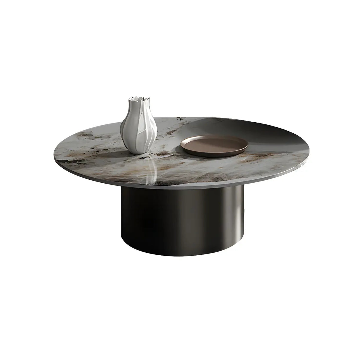 Black Round Stone Top Metal Base Nesting Coffee Table Image - 7