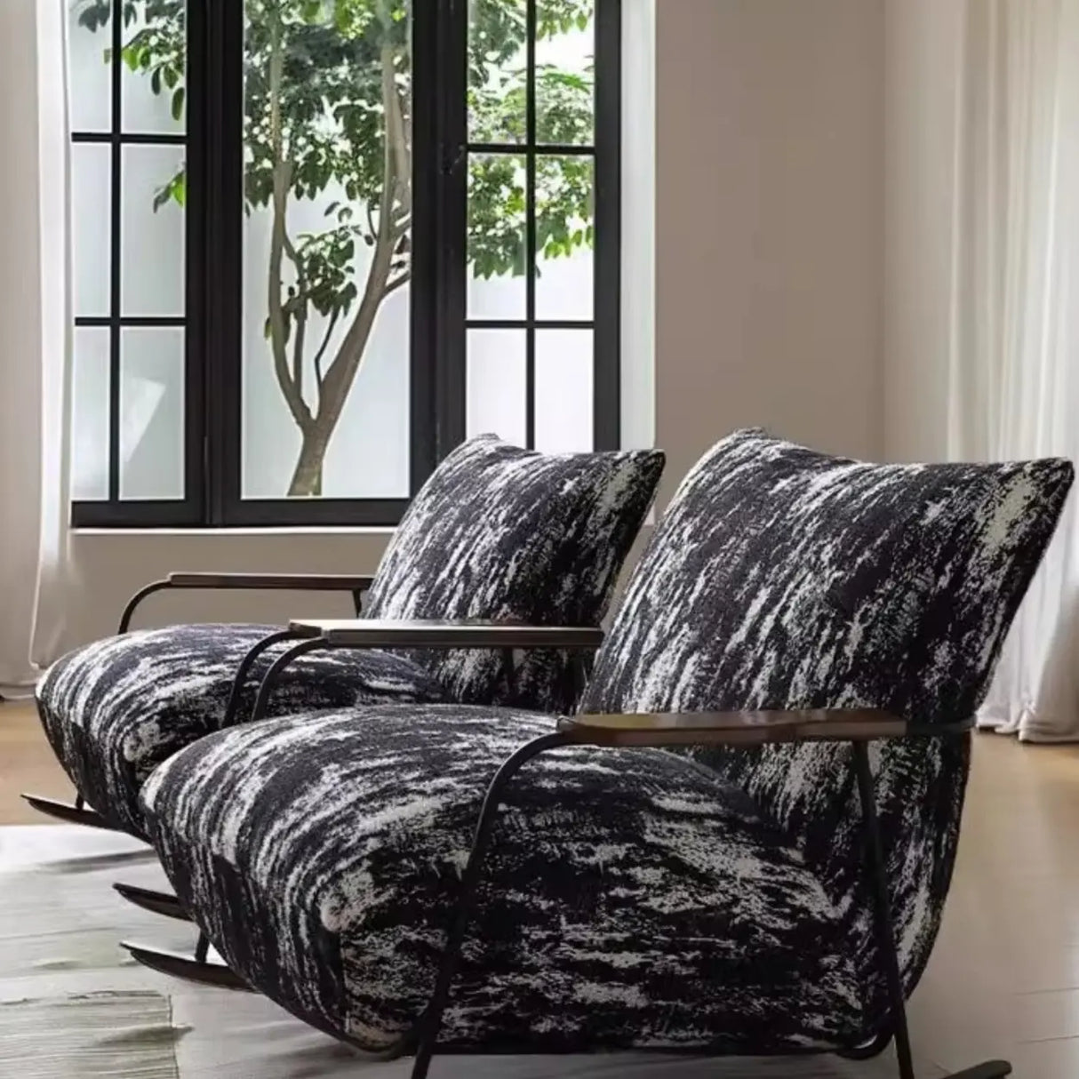 Black Scratch Resistant Upholstered Fixed Rocking Chair Image - 1