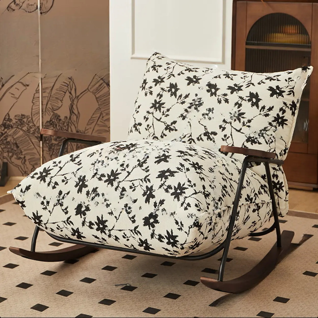 Black Scratch Resistant Upholstered Fixed Rocking Chair Image - 3