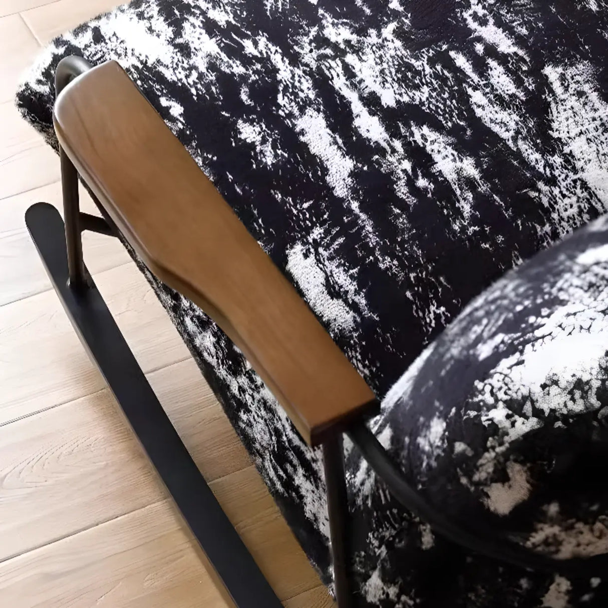 Black Scratch Resistant Upholstered Fixed Rocking Chair Image - 9