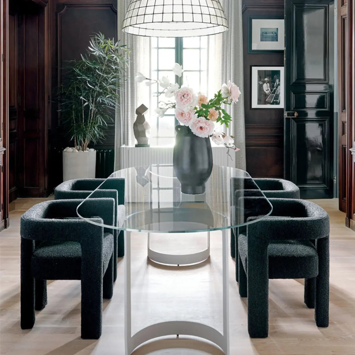 Black Sherpa Fabric Fixed Back Four Legs Arm Chair Image - 2