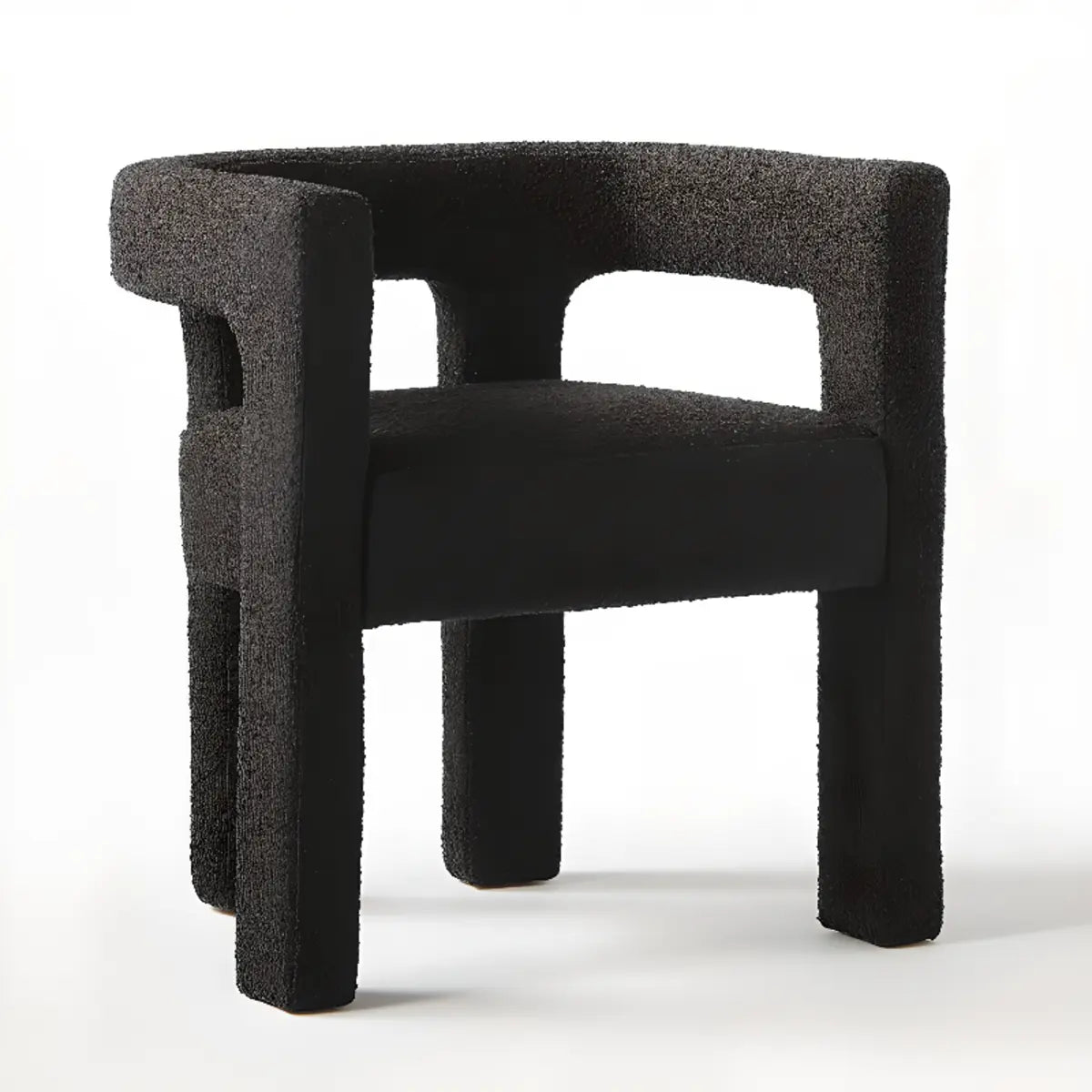 Black Sherpa Fabric Fixed Back Four Legs Arm Chair Image - 5