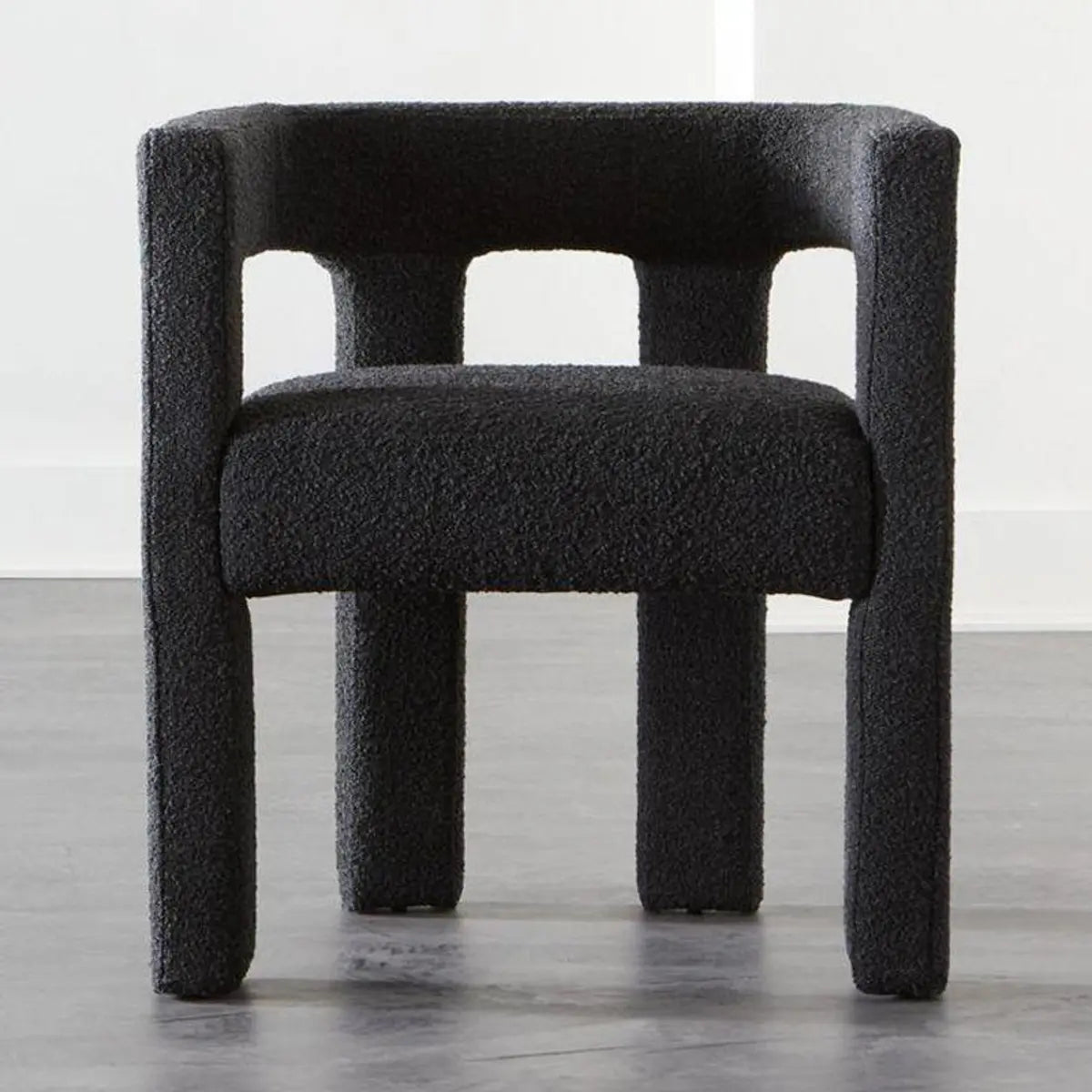Black Sherpa Fabric Fixed Back Four Legs Arm Chair Image - 7