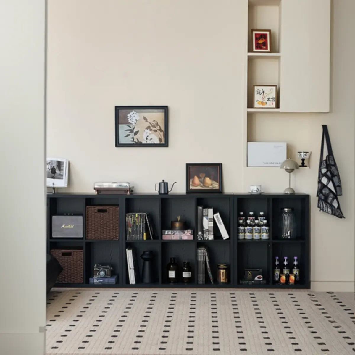 Black Simple Closed Multifunctional Wood Wide Bookcase Image - 1